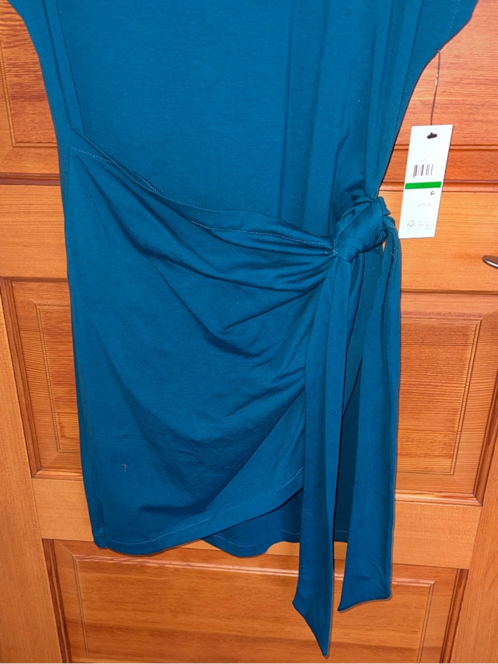 DKNY Teal Knot-Side Wrap Shift Dress.  Women’s L.  NWT. - Picture 4 of 9